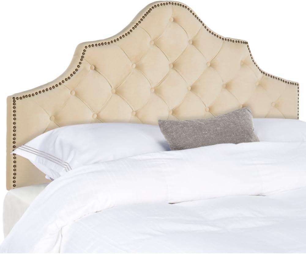 SAFAVIEH Arebelle Rustic Glam Tufted Headboard with Nail Heads, King, Chocolate