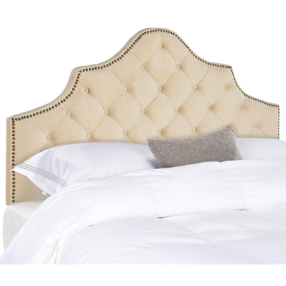 SAFAVIEH Arebelle Rustic Glam Tufted Headboard with Nail Heads, King, Chocolate