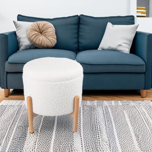 Lavish Home Round Ottoman with Removable Top for Storage (White)