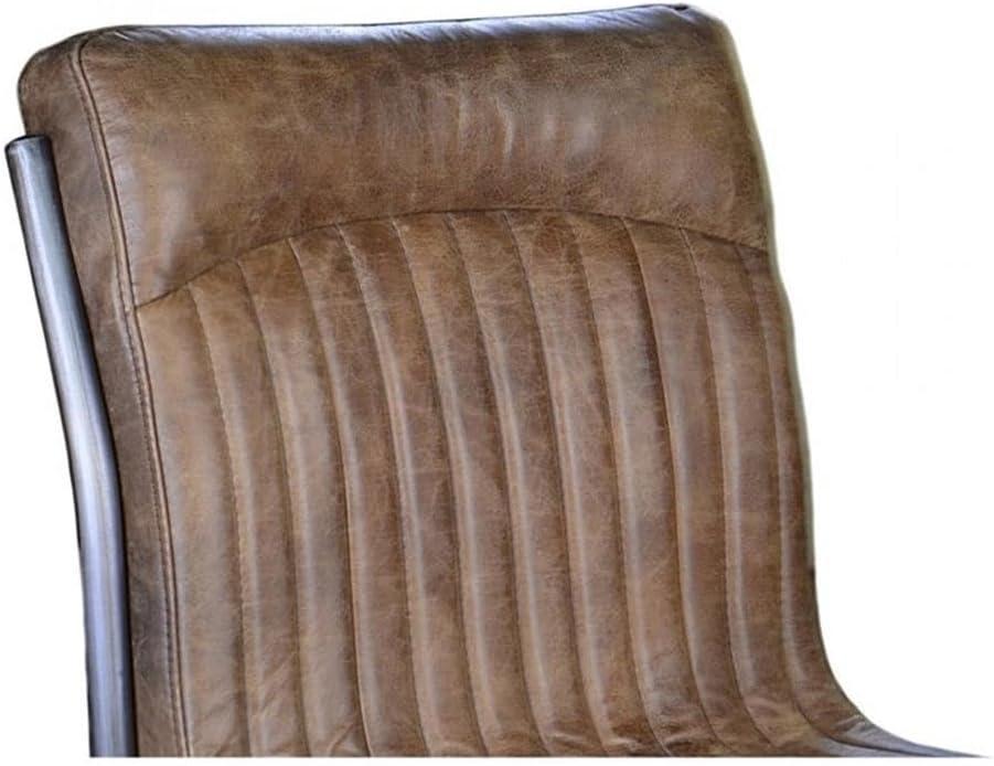 Ansel Transitional Leather Upholstered Side Chair in Light Brown