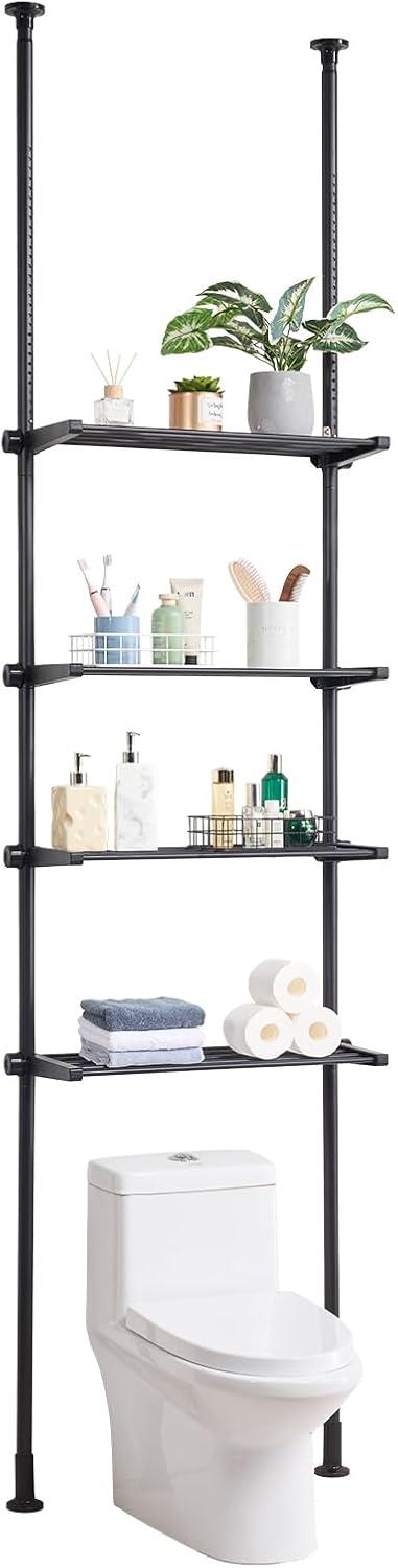 Adjustable Black Over-the-Toilet 4-Tier Storage Shelf