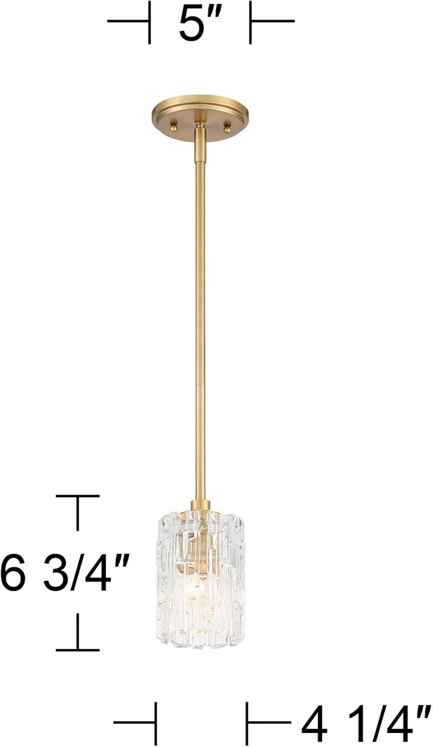 Possini Euro Design Warm Brass Mini Pendant Light 5 1/2" Wide Modern Mid Century Prismatic Clear Glass Fixture for Kitchen Island