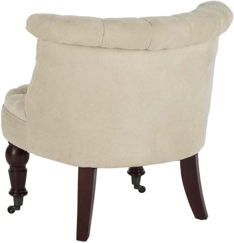 Natural Cream Tufted Armless Barrel Chair with Birch Wood Legs