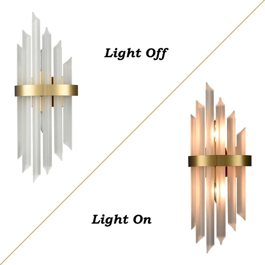 Modern Gold Crystal Frosted Glass Wall Sconces Set of Two