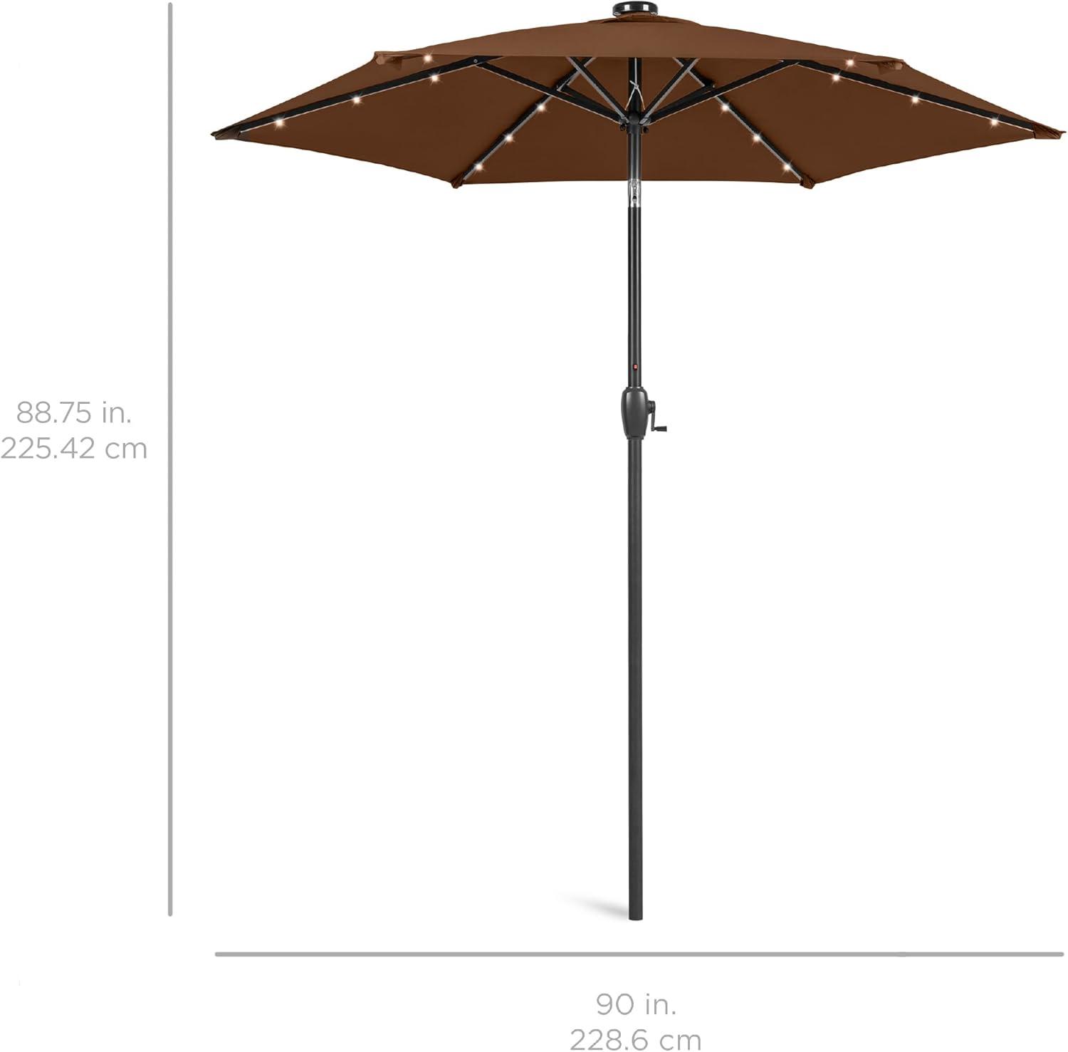 Best Choice Products 7.5ft Outdoor Solar Patio Umbrella for Deck, Pool w/ Tilt, Crank, LED Lights - Brown