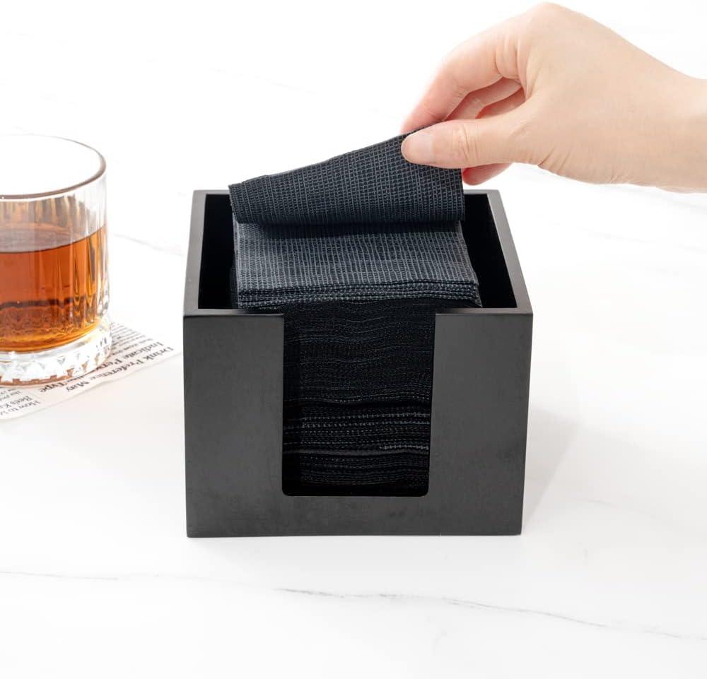 JepoIA 5.5 x 4 Inch Cocktail Napkin Holder 1 Square Flat Napkin Holder - For Bars Kitchen Tables or Countertops Sturdy Black Bamboo Tissue Napkin Holder Dining Room Decor