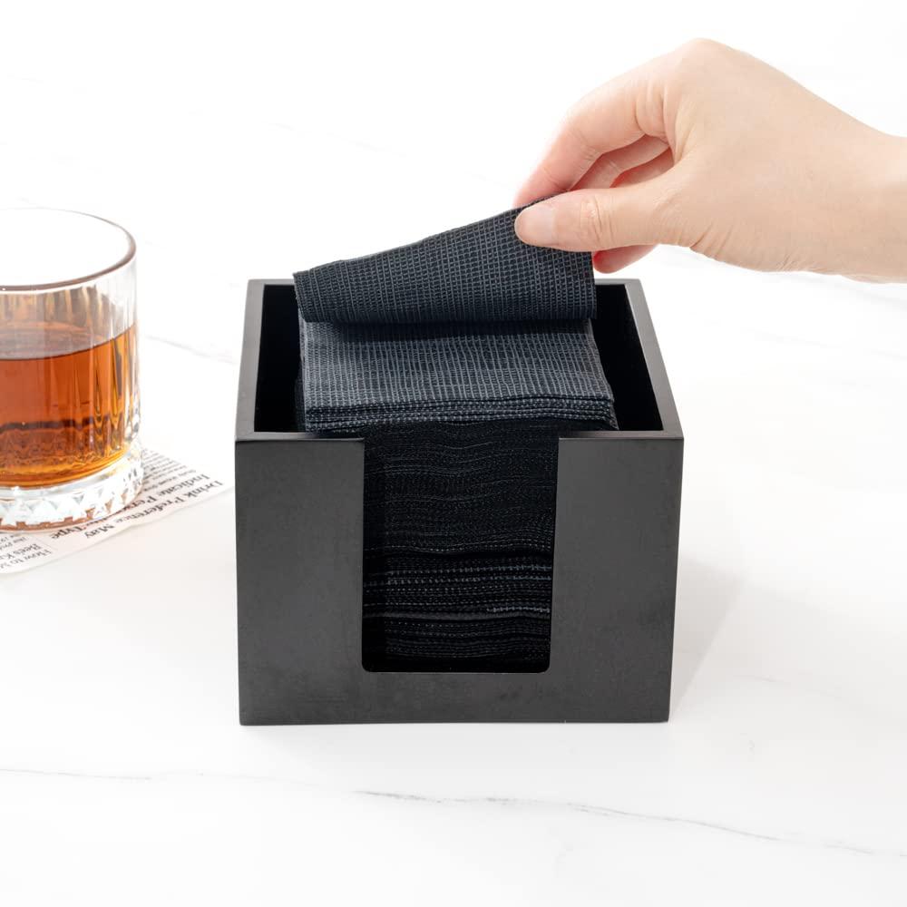 JepoIA 5.5 x 4 Inch Cocktail Napkin Holder 1 Square Flat Napkin Holder - For Bars Kitchen Tables or Countertops Sturdy Black Bamboo Tissue Napkin Holder Dining Room Decor