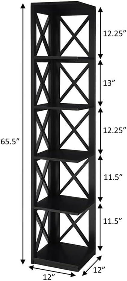 Open Box Convenience Concepts 5 Tier Shelf X Frame Home Corner Bookcase, Black