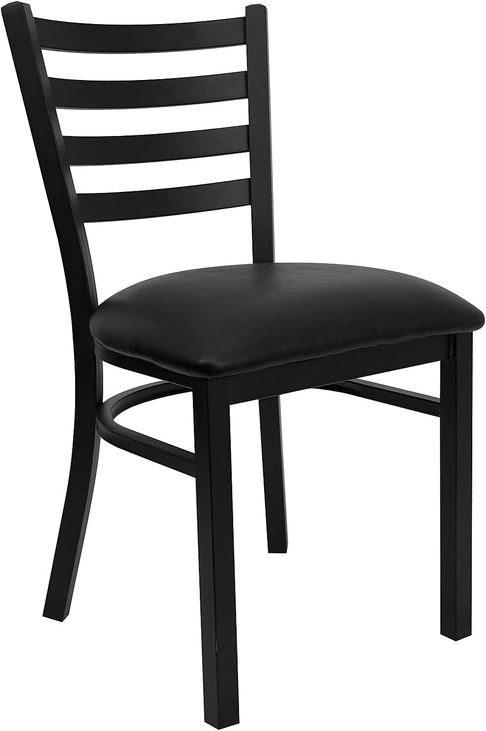 Flash Furniture 2 Pack HERCULES Series Black Ladder Back Metal Restaurant Chair - Black Vinyl Seat