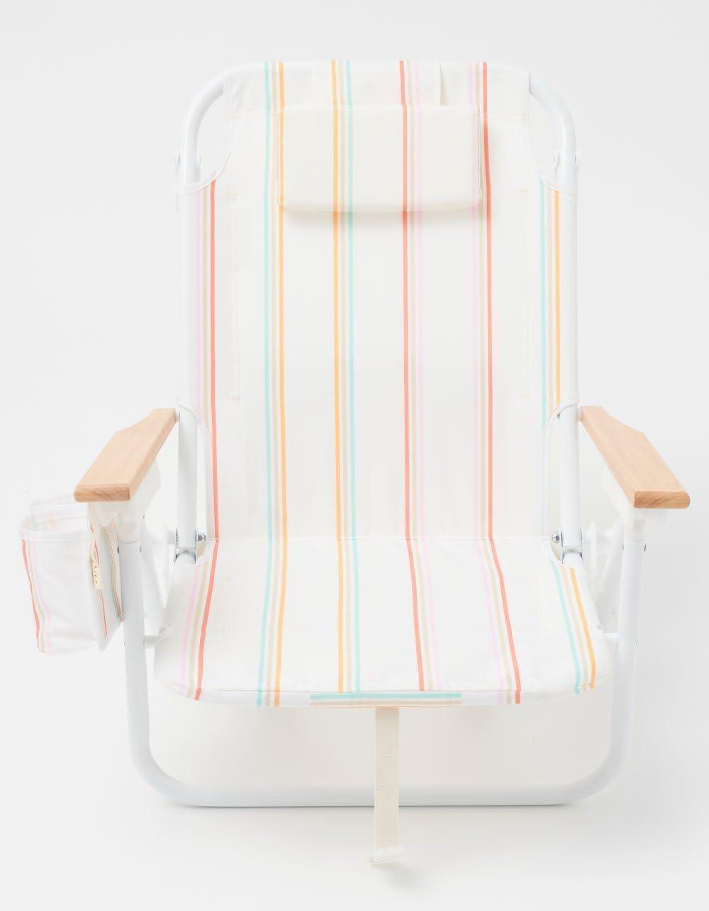 Rio Sun Multi Stripe Folding Beach Chair with Wooden Arms