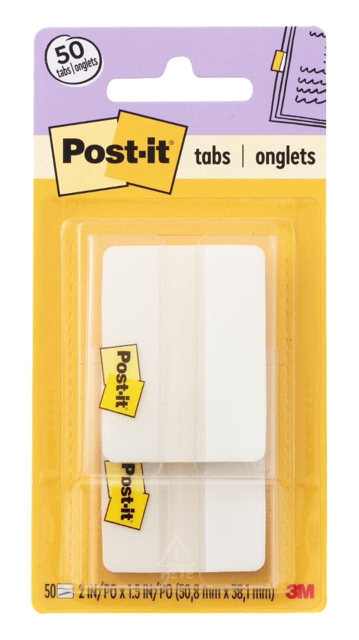Post-it Tabs, 2 in, Solid, White, 25 Tabs/On-The-Go Dispenser, 2 Dispensers/Pack (686F-50WH)
