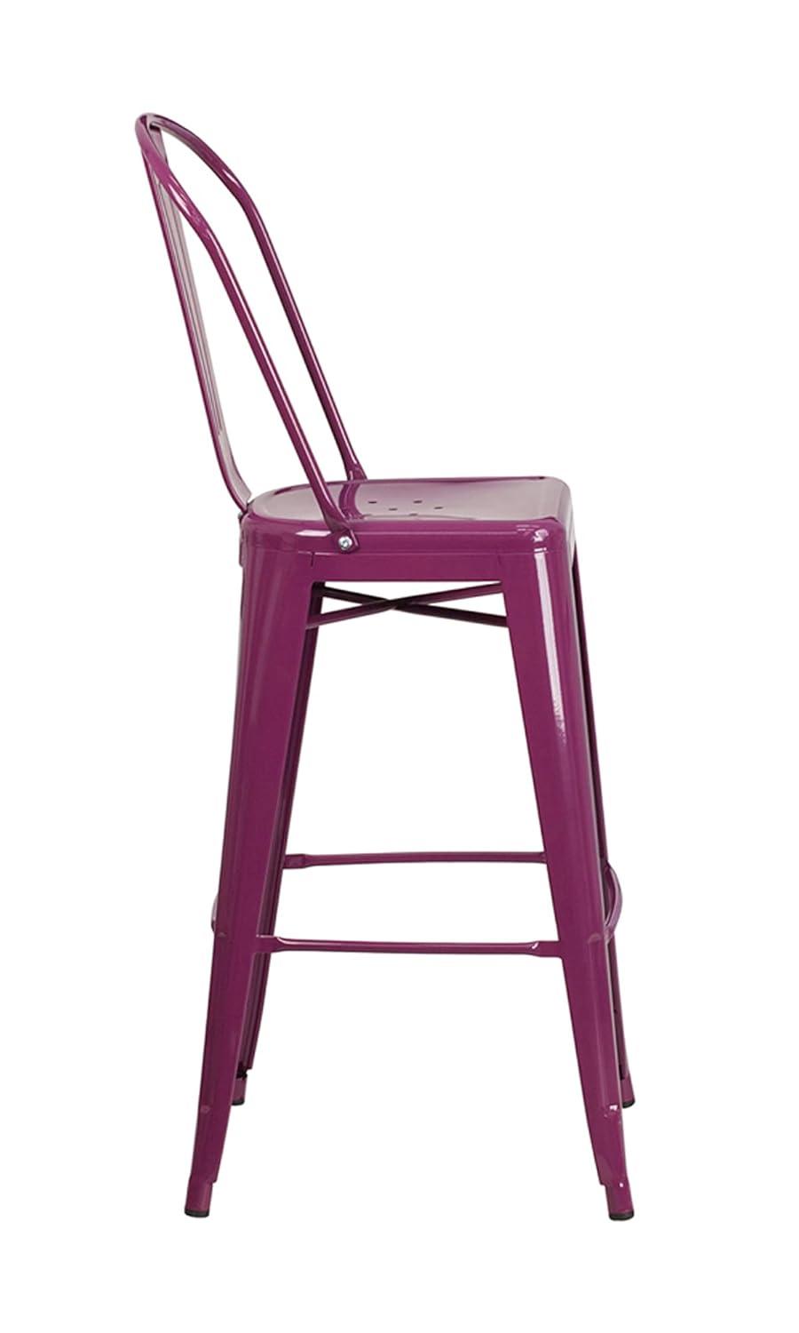 Flash Furniture Commercial Grade 30" High Purple Metal Indoor-Outdoor Barstool with Back