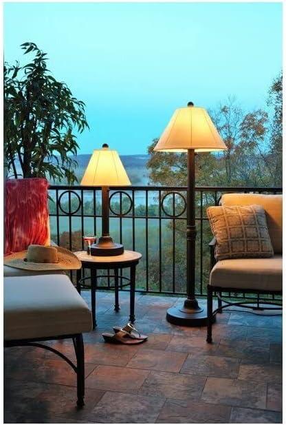 Patio Living Concepts Malibu 60 Outdoor Floor Lamp with 2 Bronze Resin Body and Natural Canvas Sunbrella Shade Cover