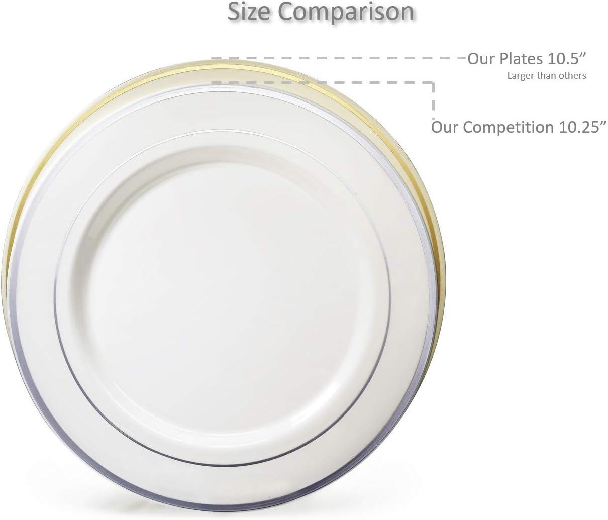 " OCCASIONS " 50 Plates Pack (25 Guests)-Heavyweight Wedding Party Disposable Plastic Plate Set -25 x 10.5'' Dinner + 25 x 7.5'' Salad/Dessert plates (Plain Ivory)