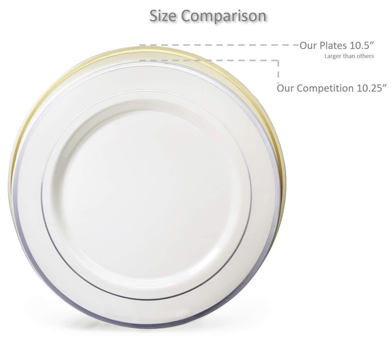 " OCCASIONS " 50 Plates Pack (25 Guests)-Heavyweight Wedding Party Disposable Plastic Plate Set -25 x 10.5'' Dinner + 25 x 7.5'' Salad/Dessert plates (Plain Ivory)