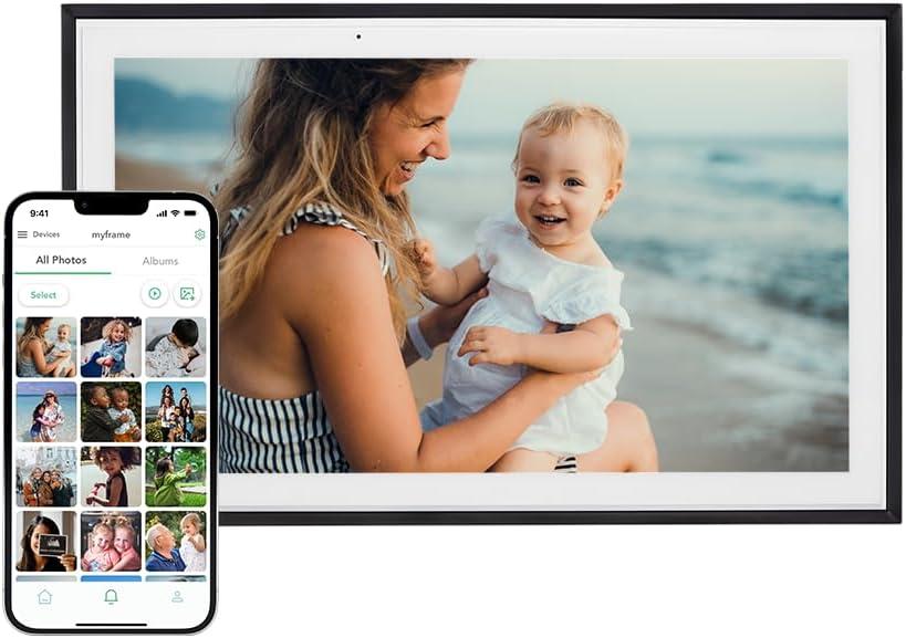 Skylight Digital Picture Frame: 15 Inch WiFi Enabled with Load from Phone Capability, Touch Screen Digital Photo Frame Display - Customizable Gift for Friends and Family - Black