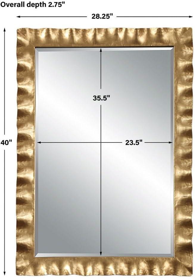 Transitional Gold Leaf Scalloped Rectangular Wall Mirror