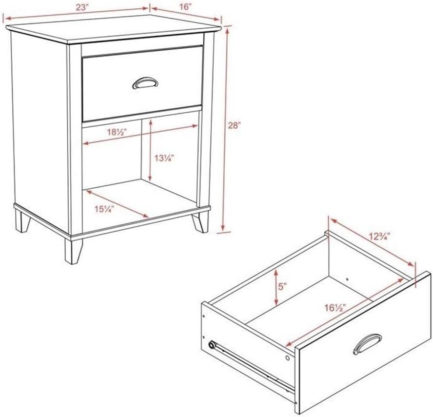 Yaletown Nightstand - White - Prepac: 1-Drawer, Open Cubby, Tapered Wood Legs, 28" Height