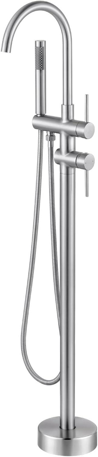 Brushed Nickel Freestanding Tub Filler with Handheld Shower