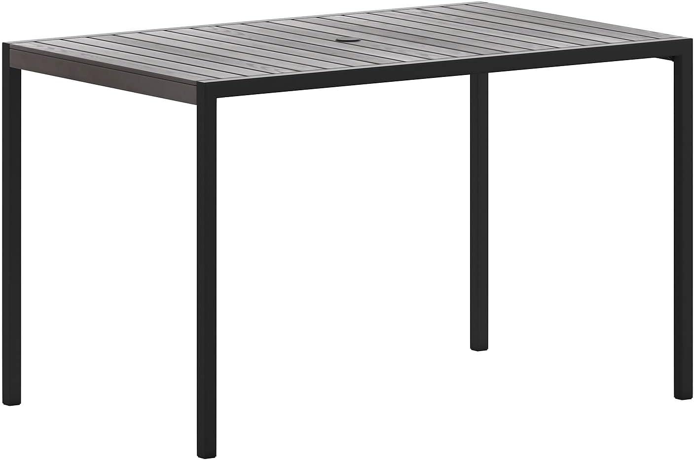 Lark 48" Rectangular Steel and Gray Faux Teak Outdoor Dining Table