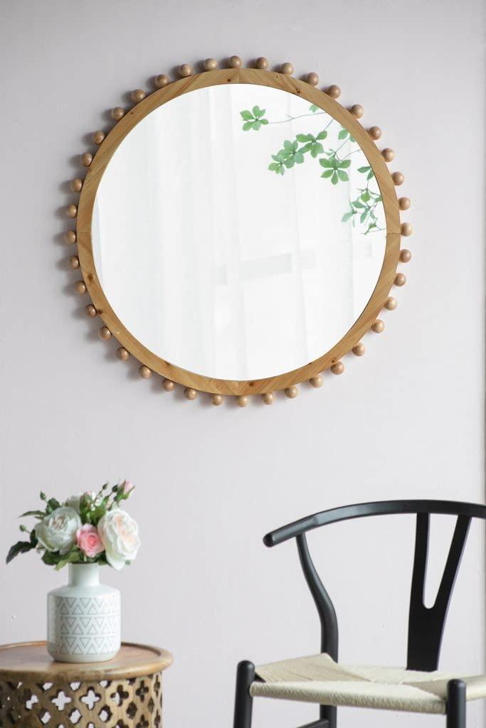 A&B Home Round Beaded Wall Mirror - Farmhouse Circular Wall Mirror with Beaded Wooden Frame, Home Wall Décor, 34" x 2" x 34"