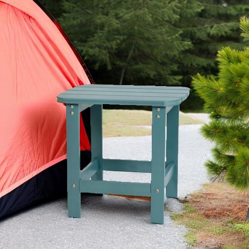 Flash Furniture Charlestown All-Weather Poly Resin Wood Adirondack Side Table in Teal