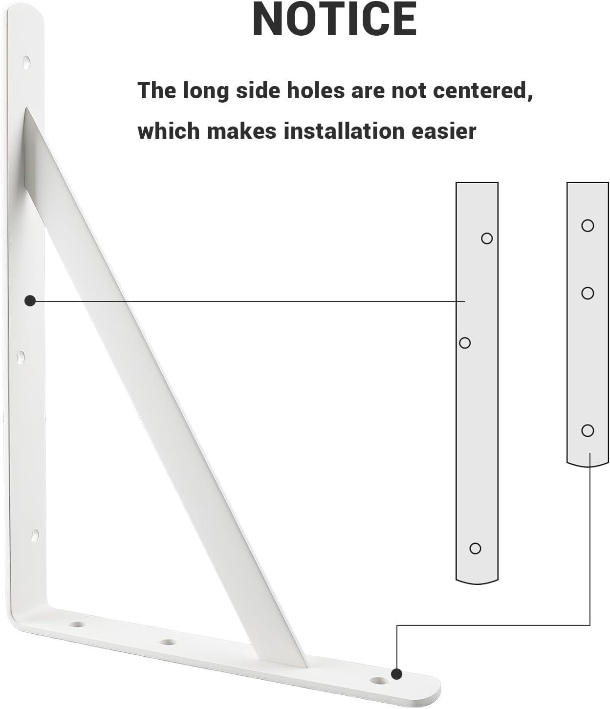 HOME MASTER HARDWARE 12 x 8 inch Heavy Duty Shelf Brackets, Load Capacity: 600lb, 10-Pack White Metal L Supports for Wall Mounted Wood Shelving, Shelves Bracket with Screws