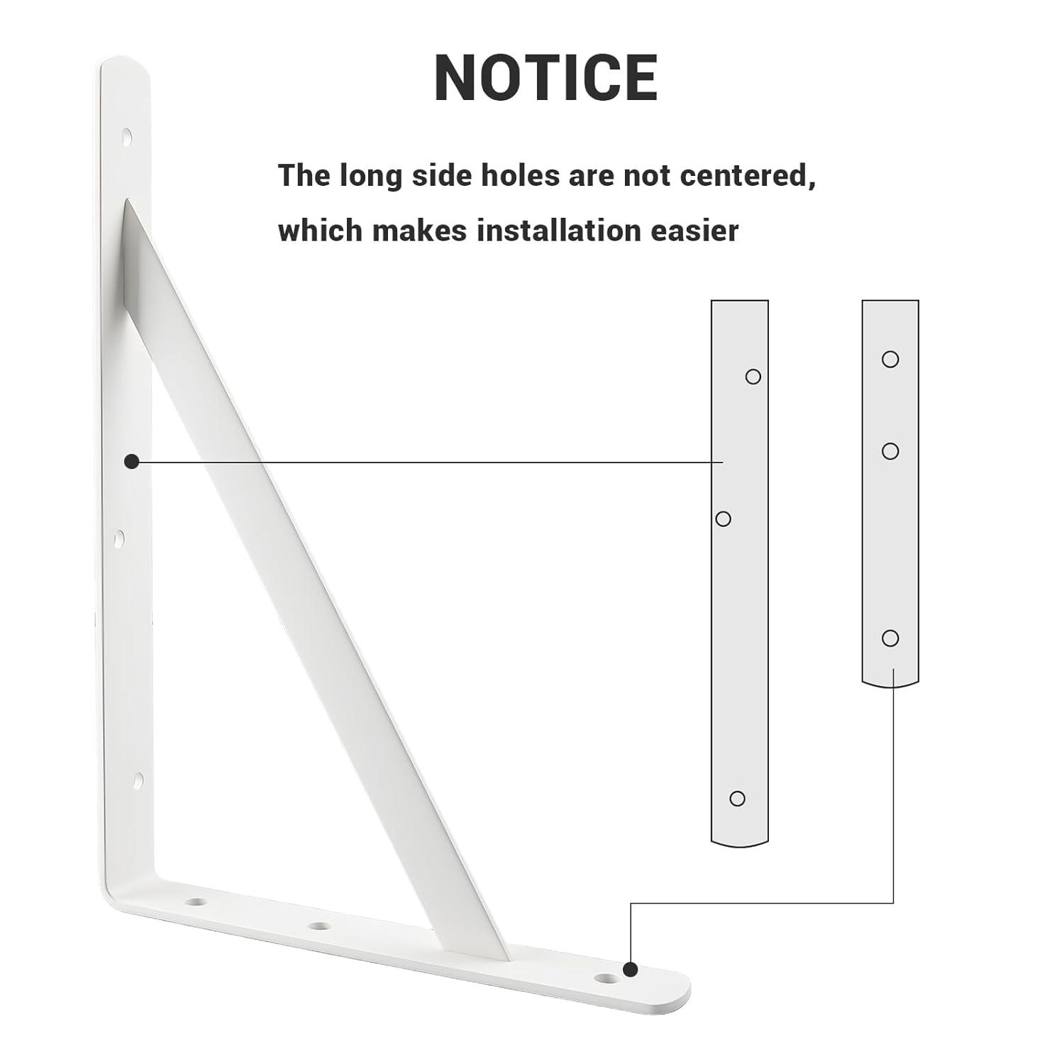 HOME MASTER HARDWARE 12 x 8 inch Heavy Duty Shelf Brackets, Load Capacity: 600lb, 10-Pack White Metal L Supports for Wall Mounted Wood Shelving, Shelves Bracket with Screws