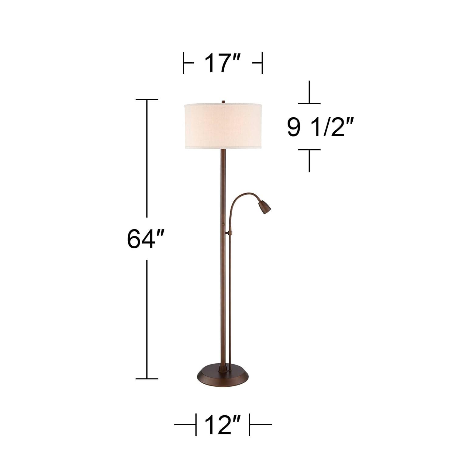 Possini Euro Design Traverse Modern Floor Lamp with LED Gooseneck Reading Light 64" Tall Oil Rubbed Bronze Oatmeal Drum Shade for Living Room Bedroom