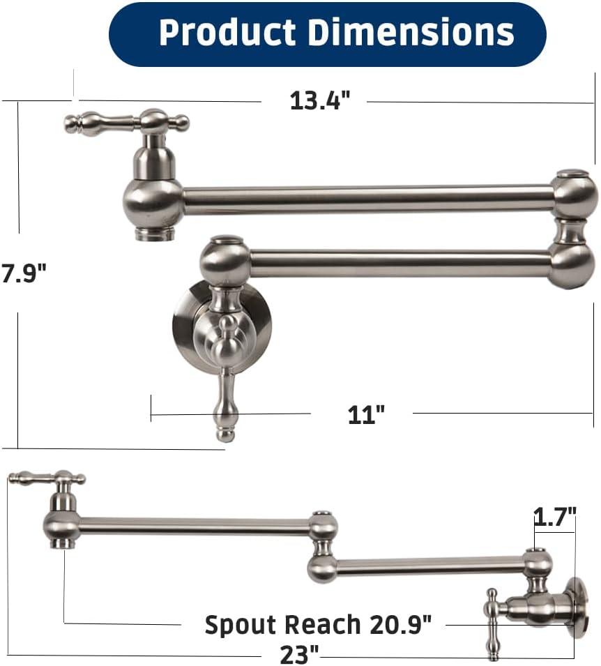 Brushed Nickel Double Jointed Swing Arm Pot Filler Faucet