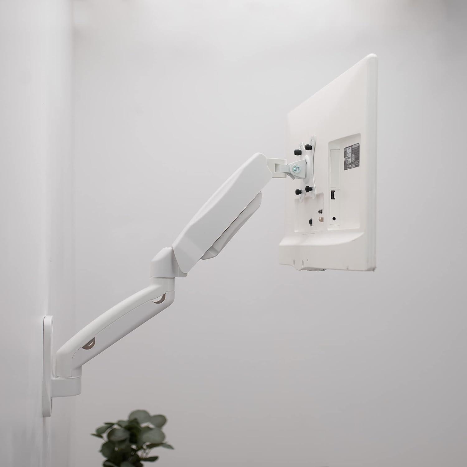 White Pneumatic Arm Single Monitor Wall Mount