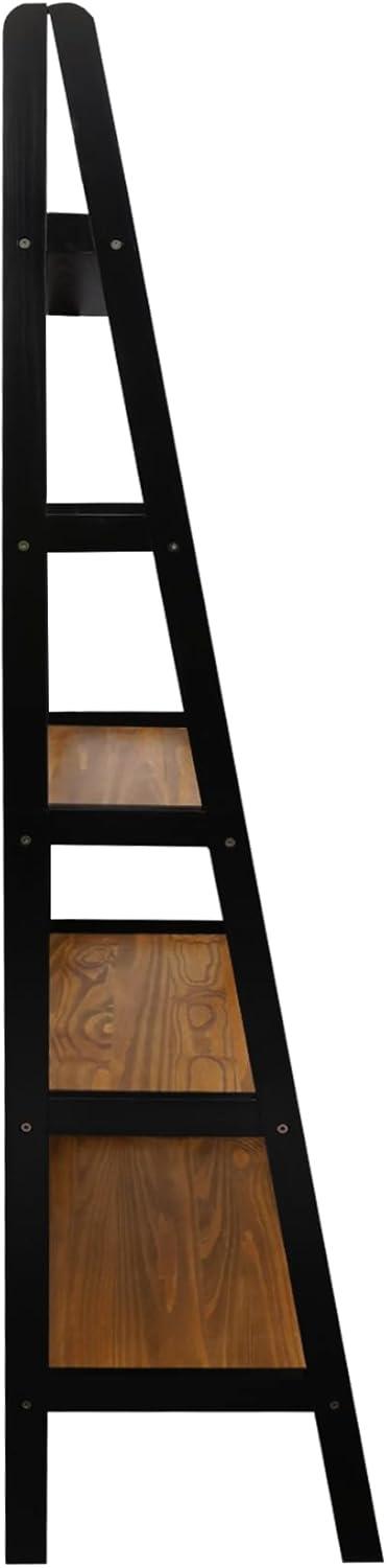 5-Shelf Ladder Bookcase - Rustic Brown/Black