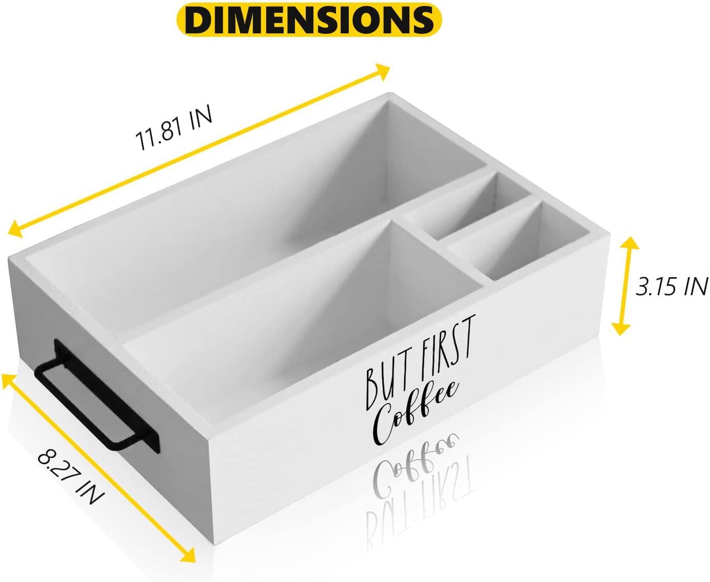 White Wooden Coffee Station Organizer with 4 Compartments