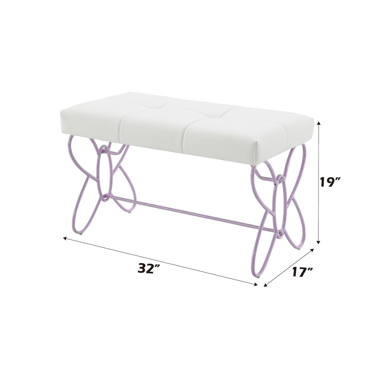 Priya II 32" Ottomans and Benches White/Light Purple - Acme Furniture: Padded Metal Frame, No Assembly Required
