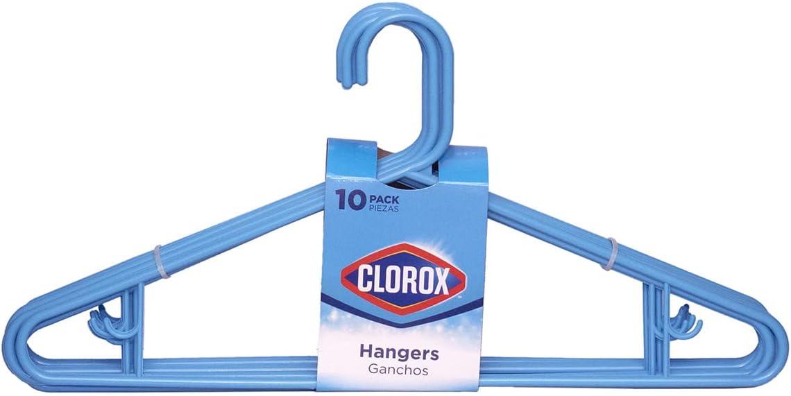 Clorox Blue Plastic Clothes Hangers Ã¢â‚¬â€œ 10 Pack | Ideal for Everyday Standard Use | Two Accessory Hooks | Value Set