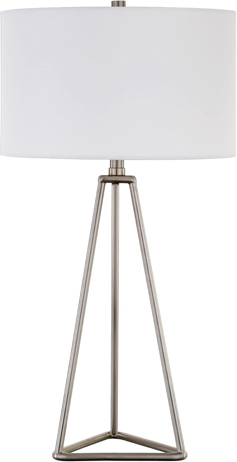 Gino 26" Brushed Nickel Table Lamp with Off-White Fabric Shade