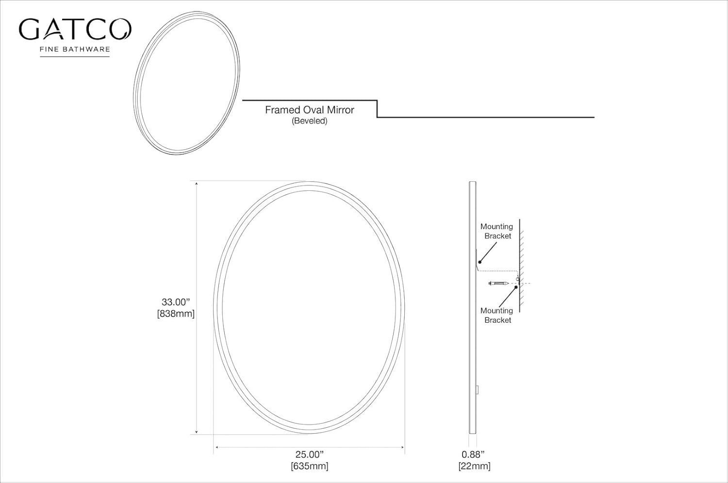 Flush Mount Framed Bathroom Vanity Mirror | Oval Framed Wall Mirror with Beveled Edge | Decorative Wall Mirror for Bathroom, Bedroom, Hallway, Entryway