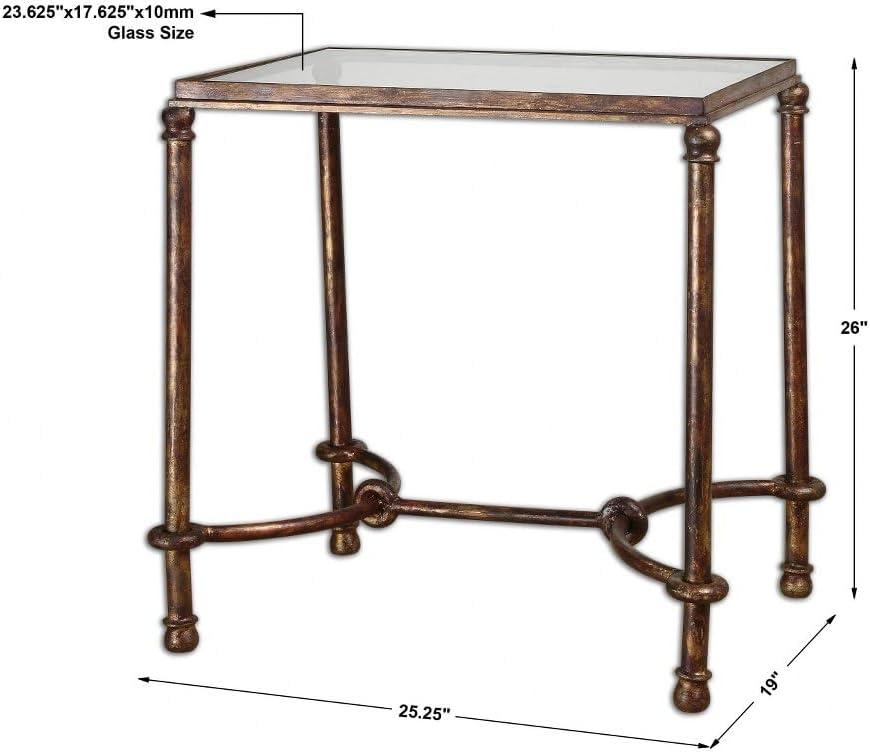 Warring Rustic Bronze and Glass Rectangular End Table