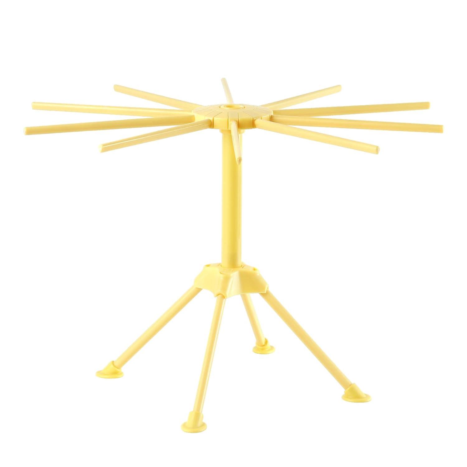 Foldable Pasta Drying Rack, Plastic Collapsible Spaghetti Hanger Noodle Dryer Stand with 10 Bar Handles for Homemade Fresh Pasta, Stable, Easy Storage, Quickly Set Up (Yellow)