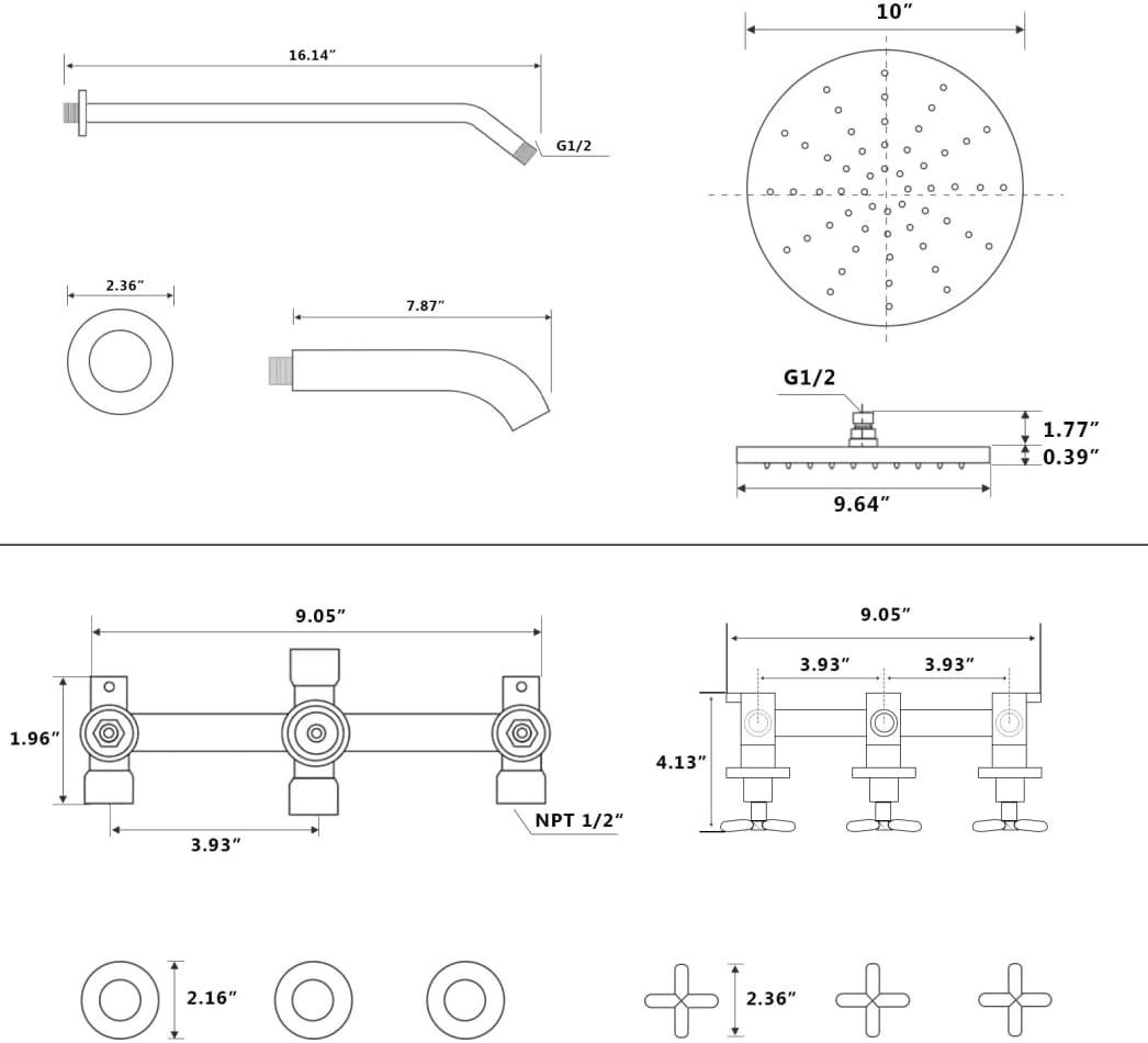 Matte Black 10-Inch Rainfall Shower Faucet Set with Brass Valve