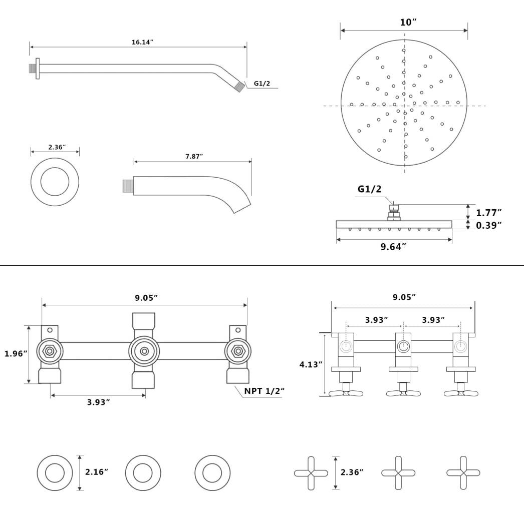 Matte Black 10-Inch Rainfall Shower Faucet Set with Brass Valve
