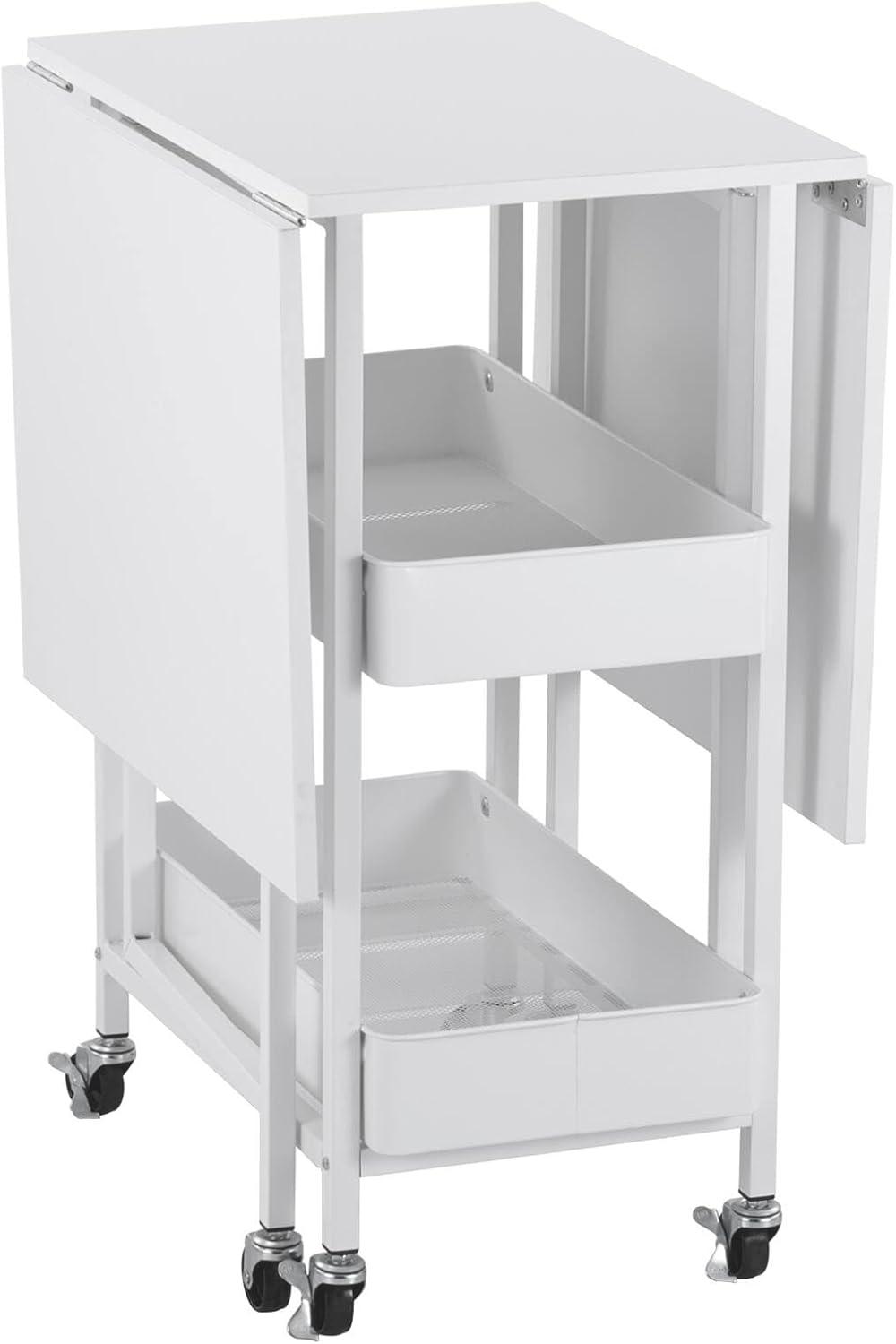 Simply Tidy Kensington White Table Rolling Cart and Extendable Panels Multi-Functional Storage Cart for Home, Office, and Kitchen - 1 Pack