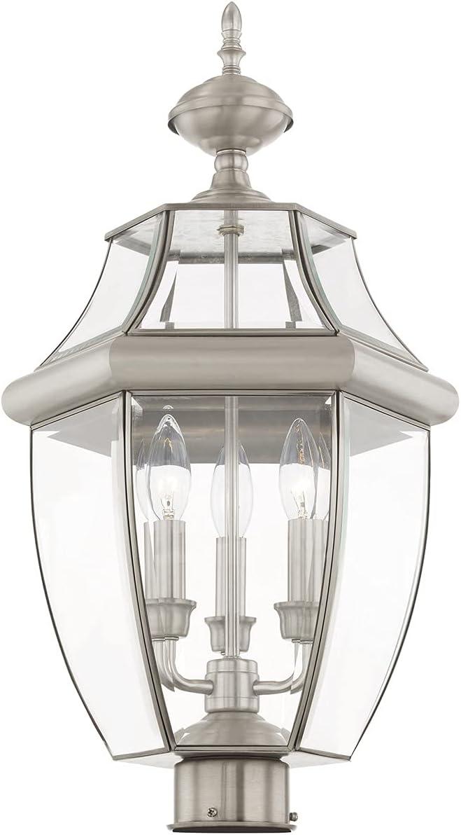 Monterey Brushed Nickel 3-Light Outdoor Post Lantern with Clear Beveled Glass