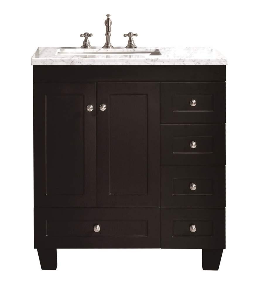 Eviva Acclaim C. 28" Transitional Espresso Bathroom Vanity with White Carrara Quartz Countertop