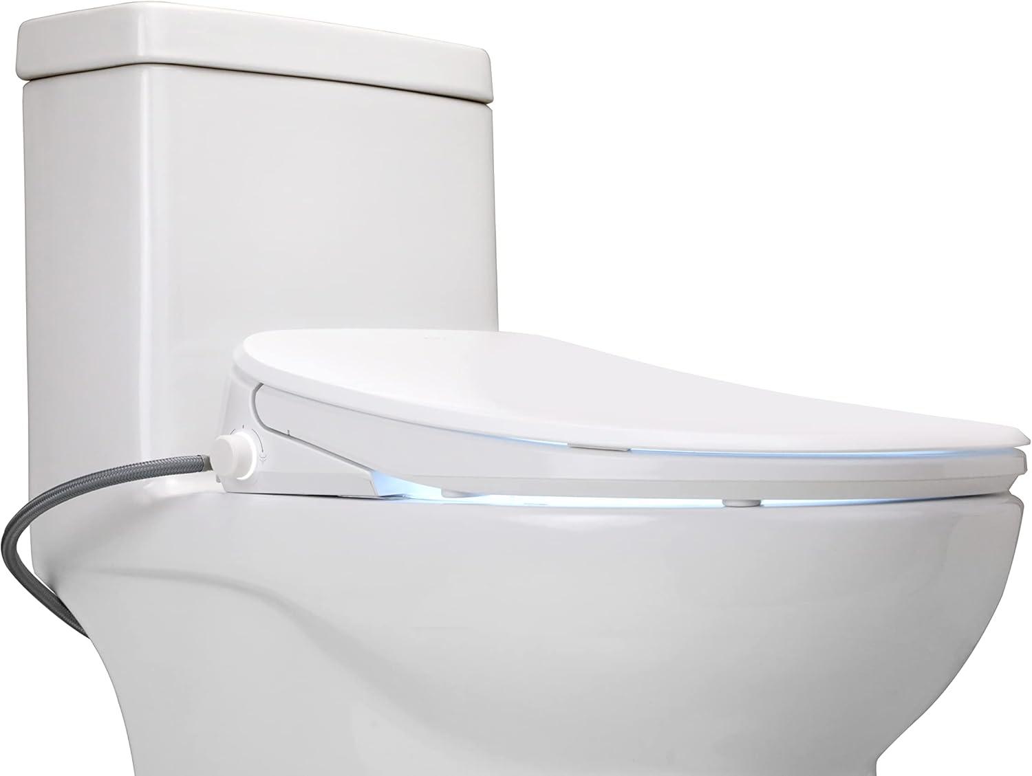 Elongated White Ultra Low Profile Bidet Toilet Seat with LED Nightlight