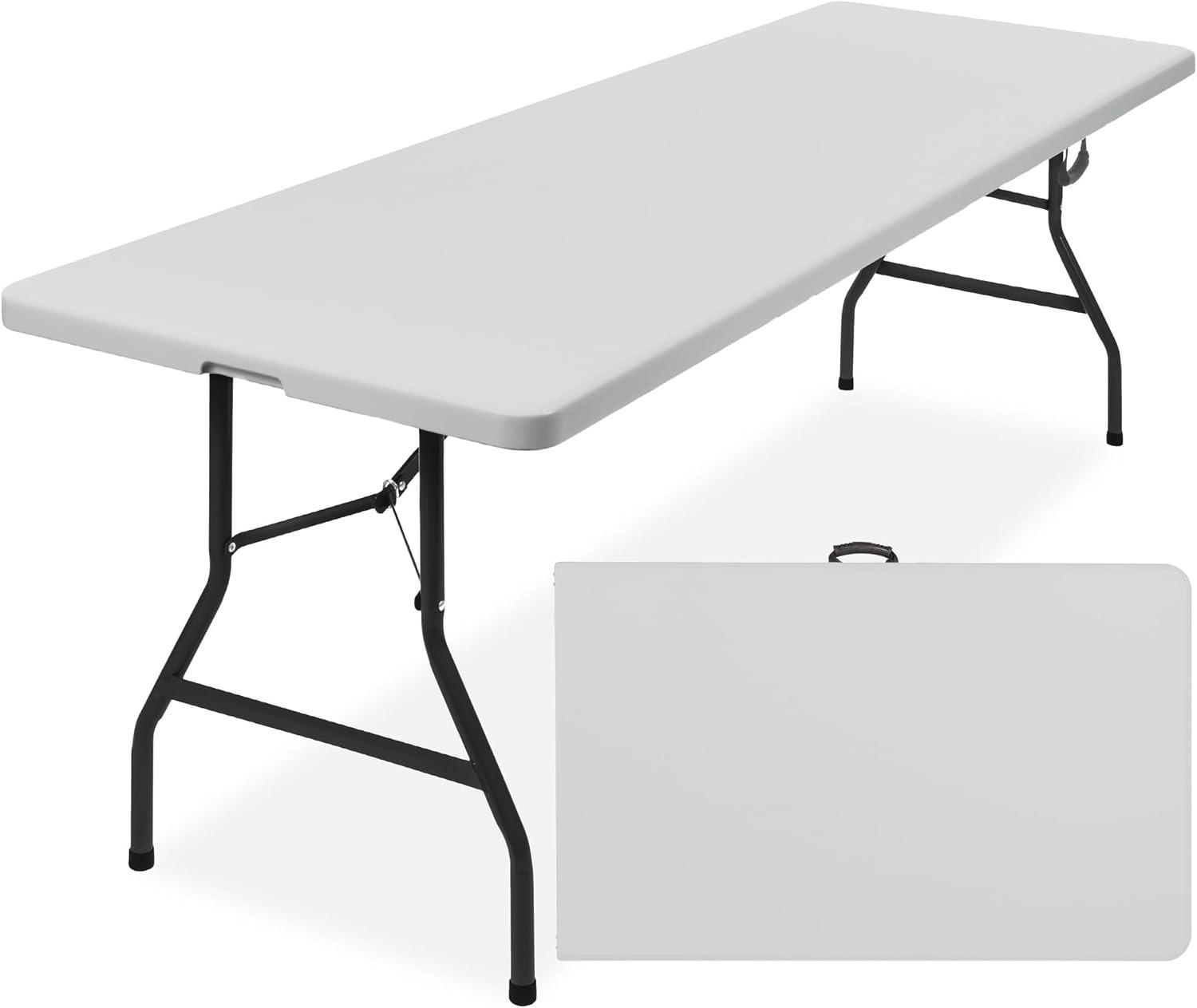 8ft Plastic Folding Table, Indoor Outdoor Heavy Duty Portable w/ Handle, Lock for Picnic