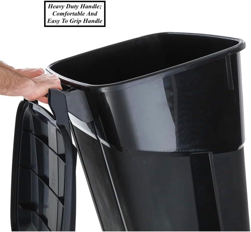 Hyper Tough 32 Gallon Wheeled Heavy Duty Plastic Garbage Can, Attached Lid, Black