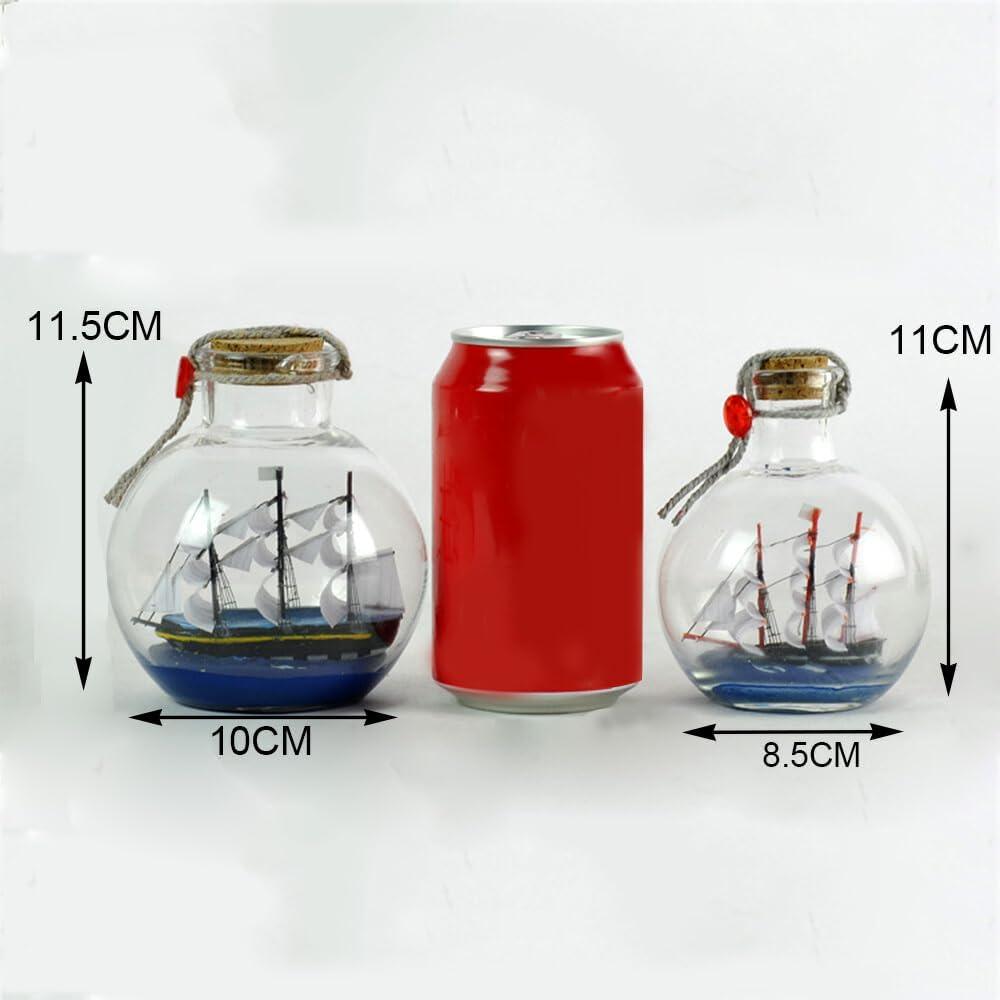 Large Glass Wishing Bottle with Sailing Ship Decor