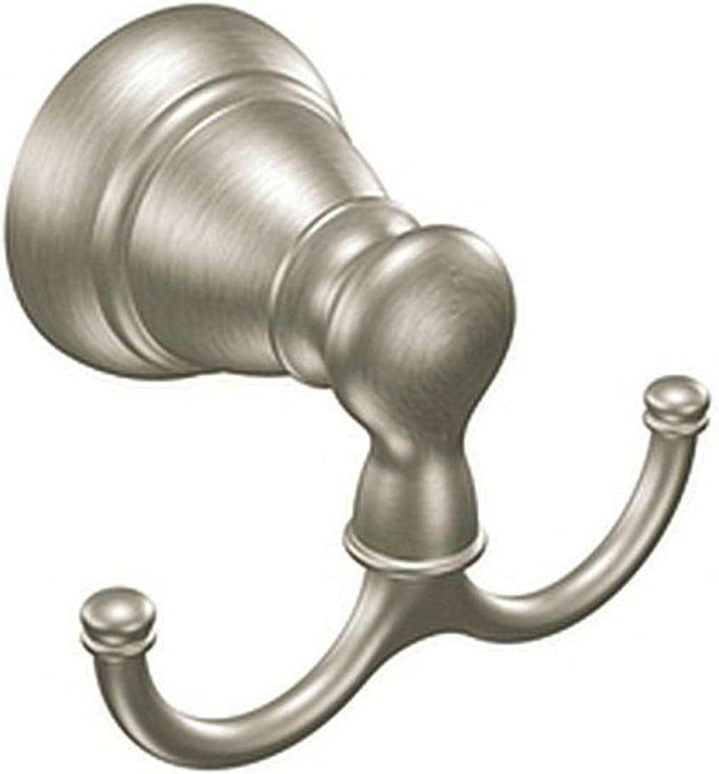 Moen Brushed Nickel Double Robe Hook with 30 lb Capacity