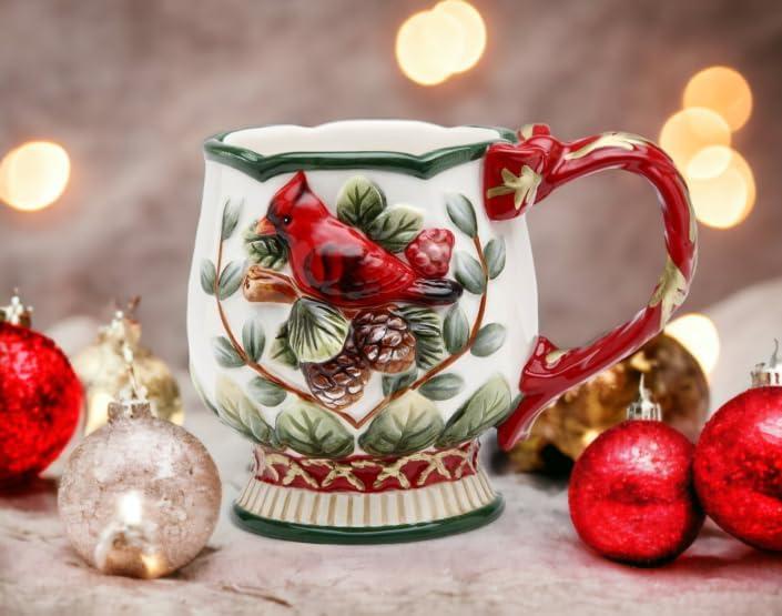 Kevins Gift Shoppe Ceramic Christmas Robin Bird Mugs (Set Of 4)